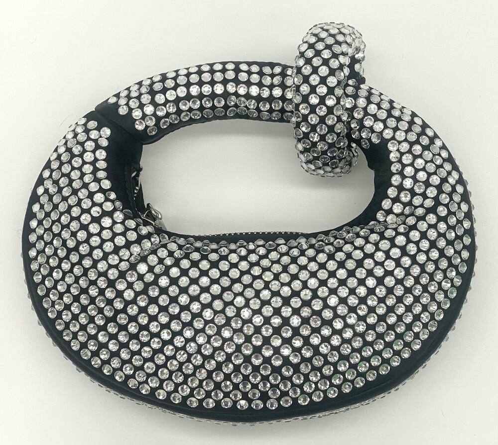 JW PEI Mimi Abacus Rhinestone Crystal Mini Top Handle Bag Black Silver Purse